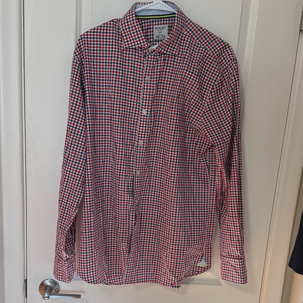 Boggi Milano Red and Black Checkered Men's Shirt